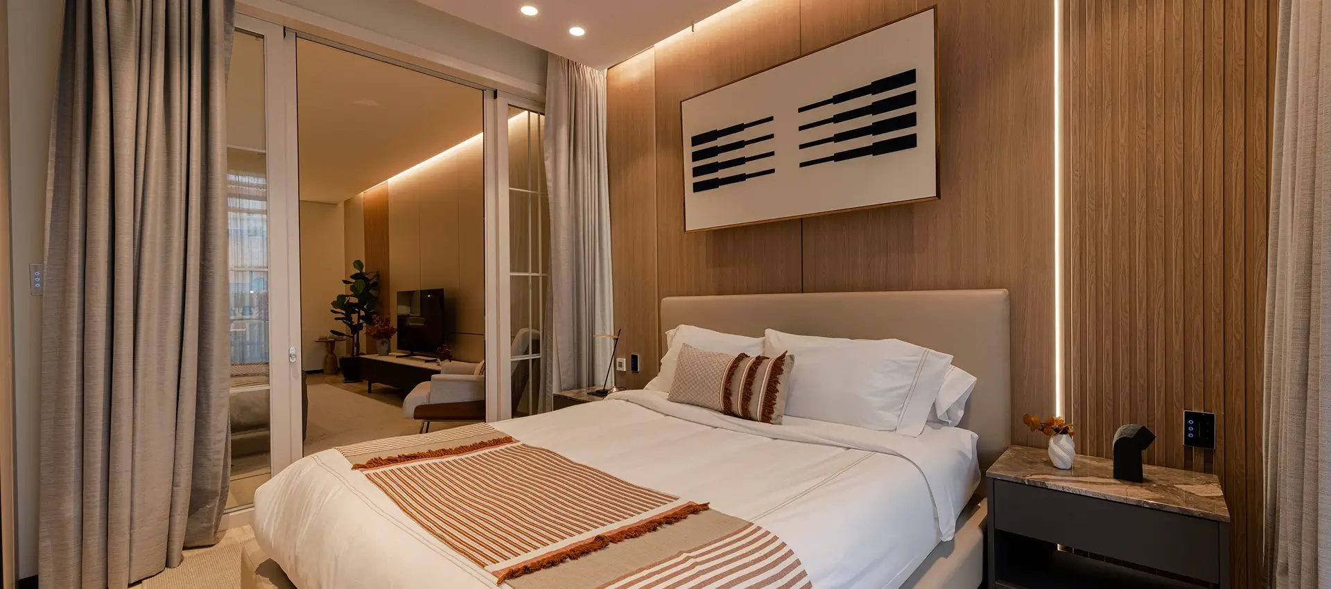 Recamara principal del departamento con aire acondicionado en Polanco, CDMX